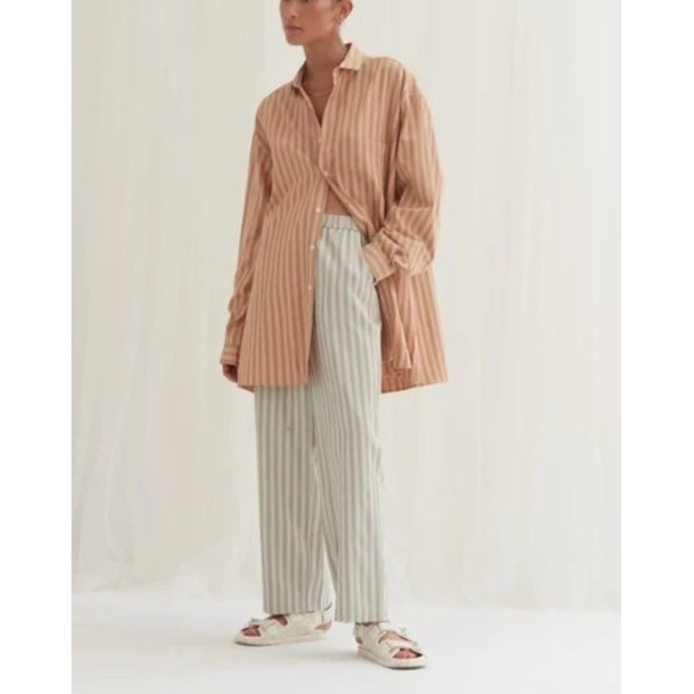 Blanca Tina Shirt Women OS Pink Green Striped Tunic Oversized Minimalist Coastal